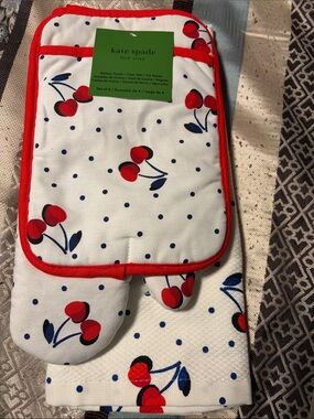 kate spade red cherry polka kitchen set of 4